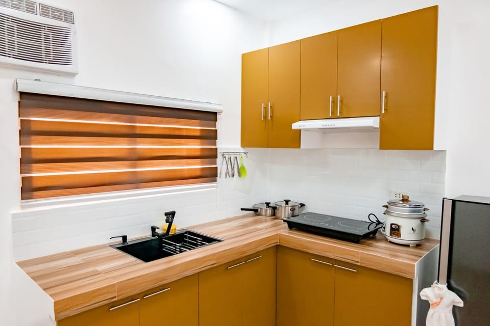 Kitchen or kitchenette, stove