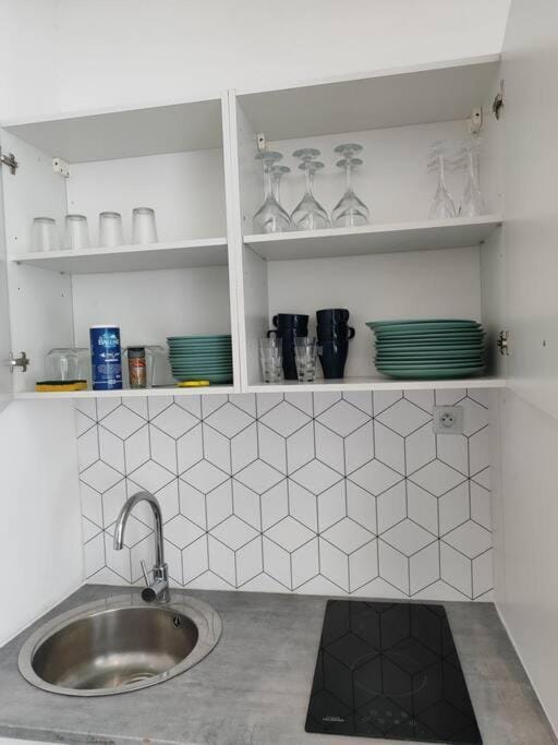 Kitchen or kitchenette, stove