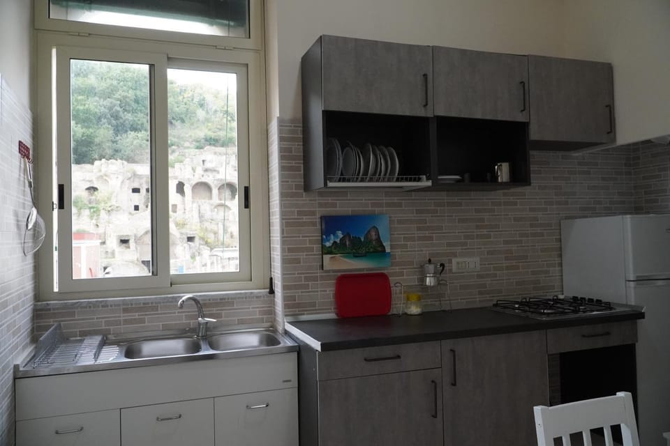 Kitchen or kitchenette, stove