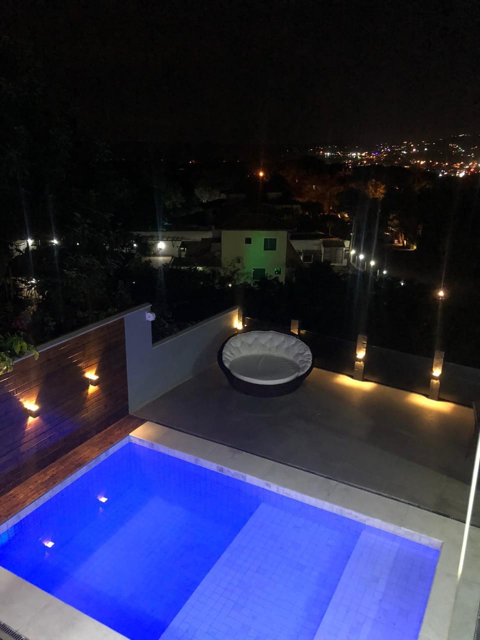 Patio, Night, Pool view, Swimming pool