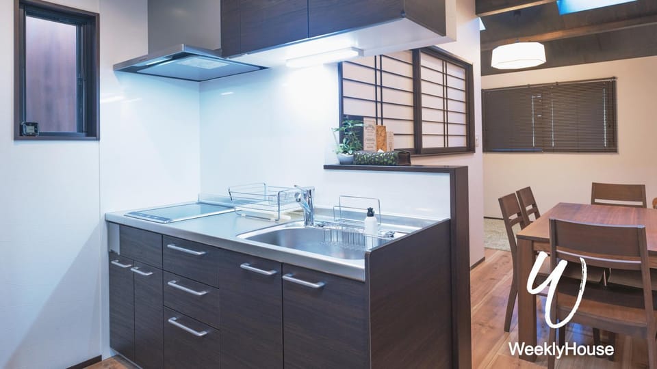 Kitchen or kitchenette, stove