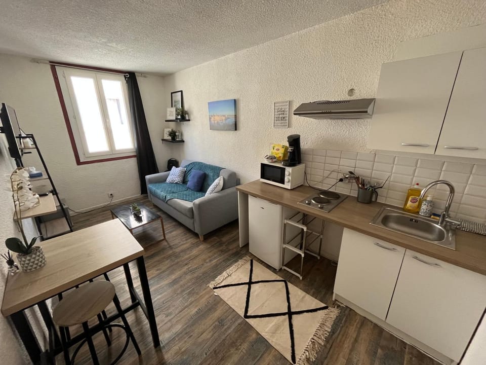 Coffee/tea facilities, Kitchen or kitchenette, Living room, Seating area, Dining area, minibar, stove