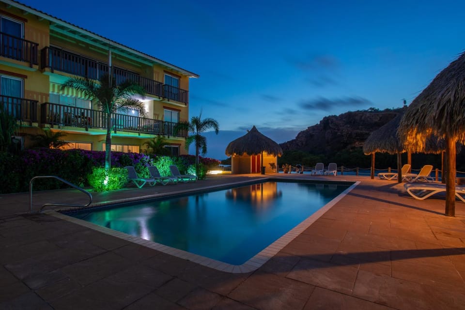 Night, Natural landscape, Pool view, Swimming pool, sunbed