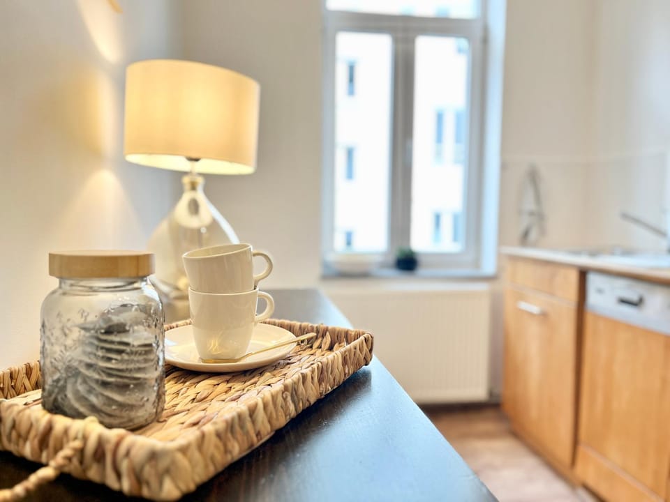 Kitchen or kitchenette, stove