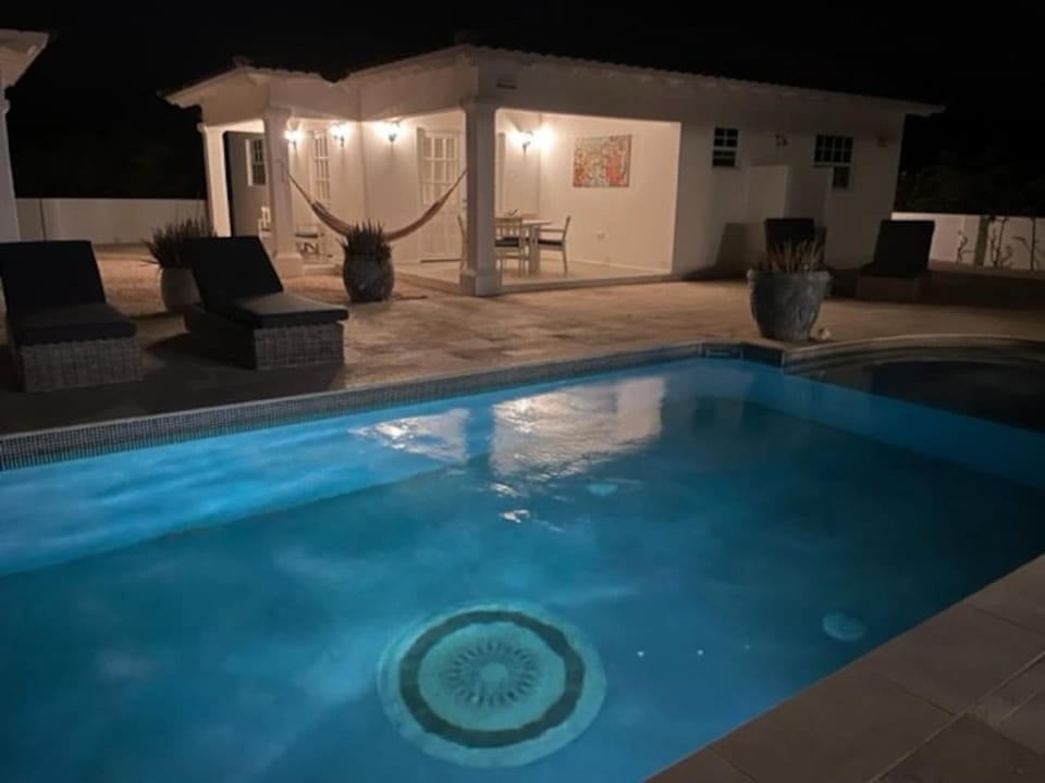 Property building, Night, Pool view, Swimming pool