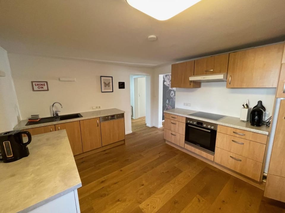 Kitchen or kitchenette, dishwasher, stove