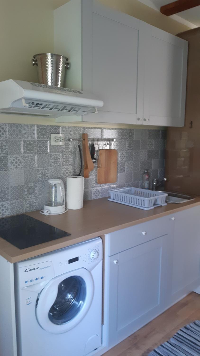 Kitchen or kitchenette, stove