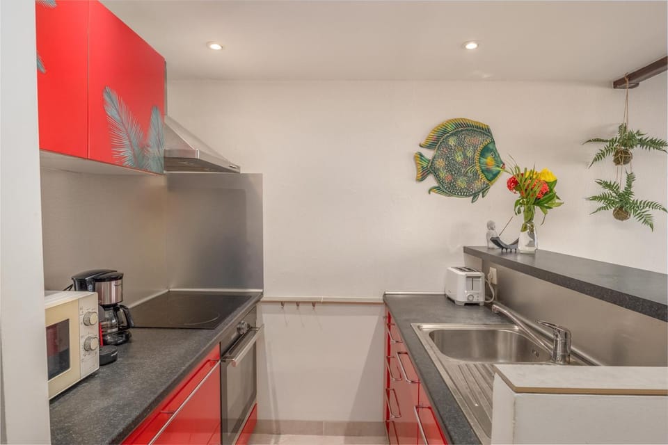 Kitchen or kitchenette, stove