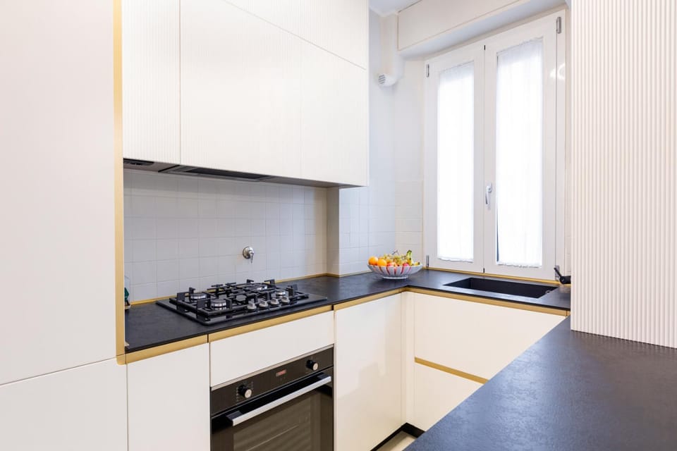 Kitchen or kitchenette, stove