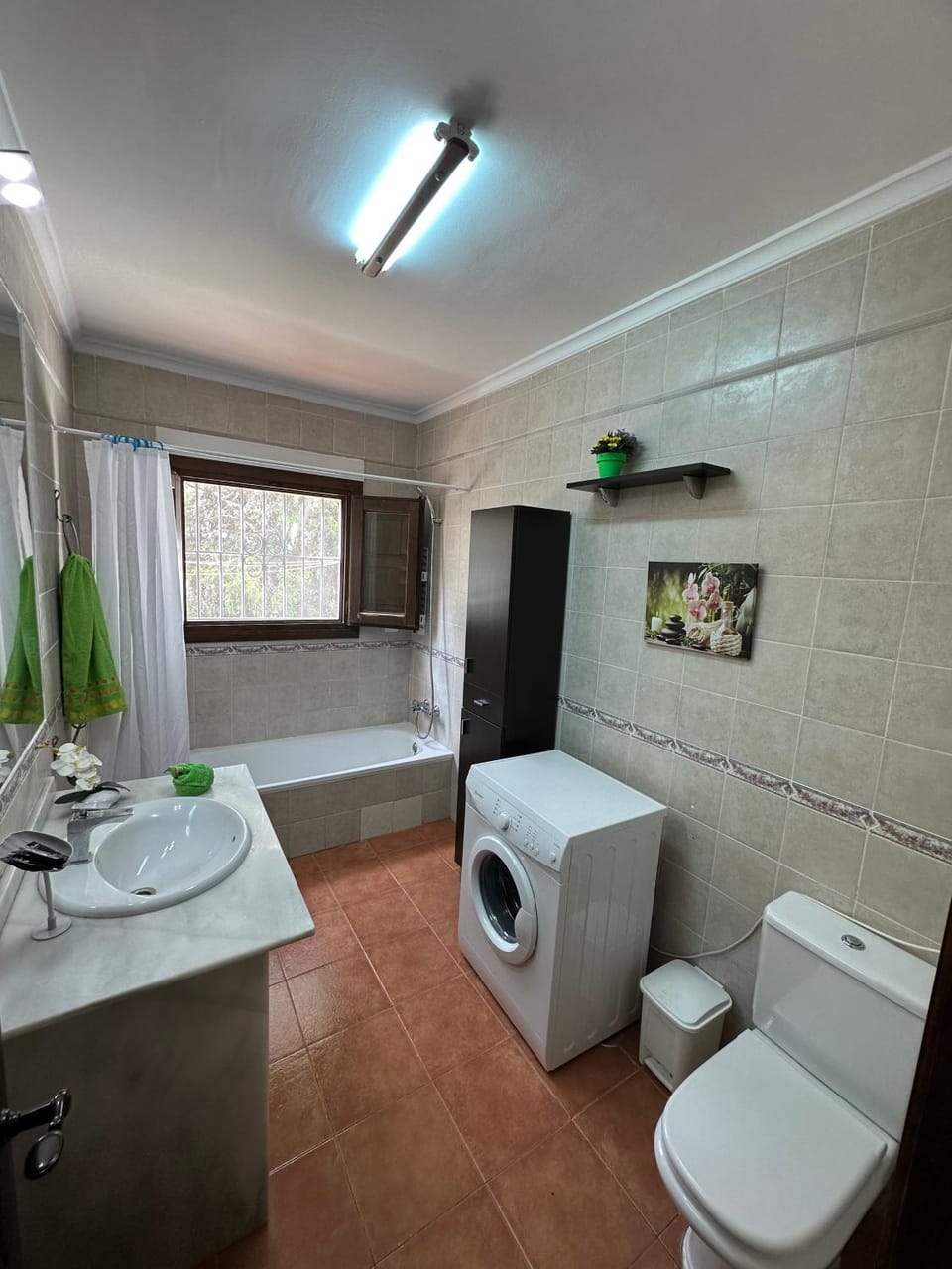 Toilet, Bathroom, towels, washing machine