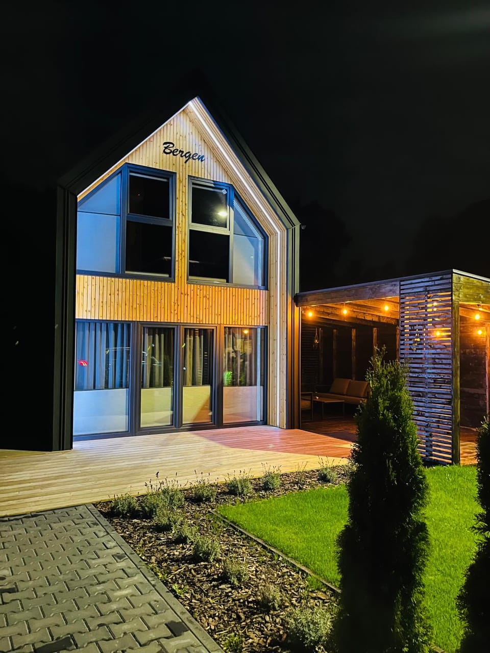 Property building, Night, Garden, Garden view