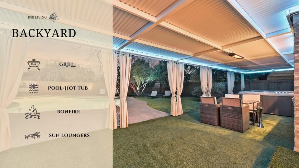 Hot Tub, Balcony/Terrace, Seating area, Dining area, Pool view, fireplace