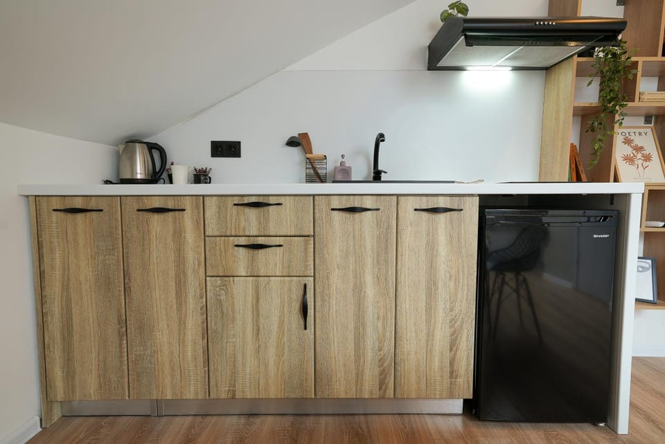 Kitchen or kitchenette, stove