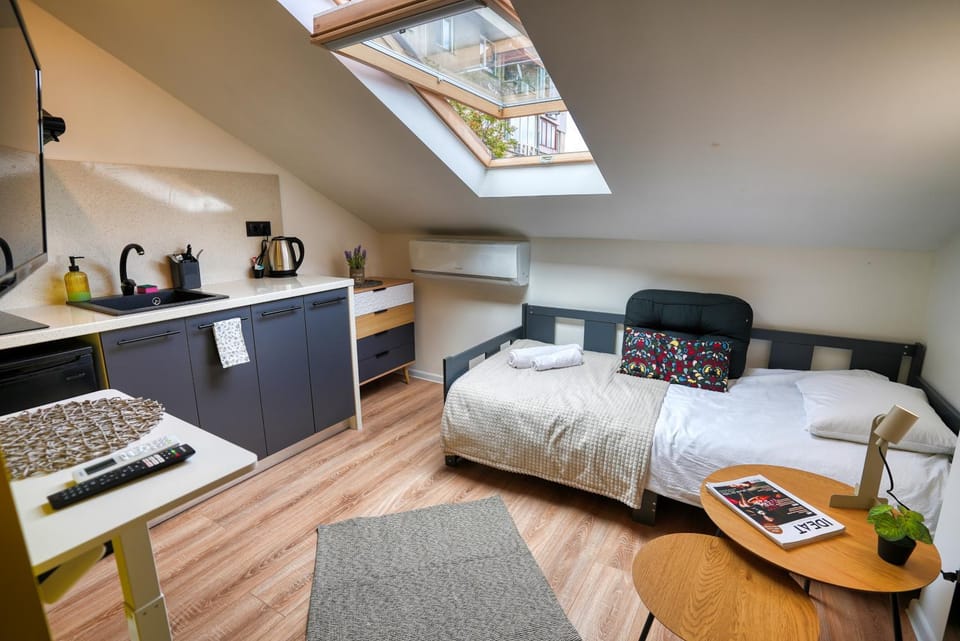 Bed, Kitchen or kitchenette, Living room