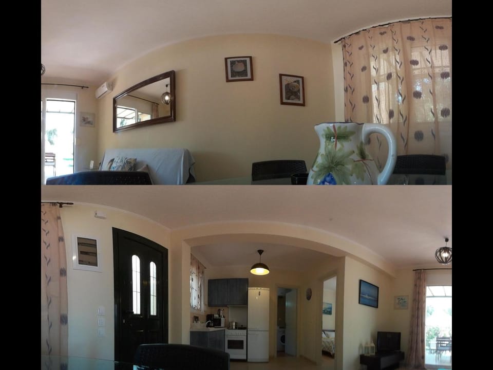 Kitchen or kitchenette, Living room, Seating area, Dining area