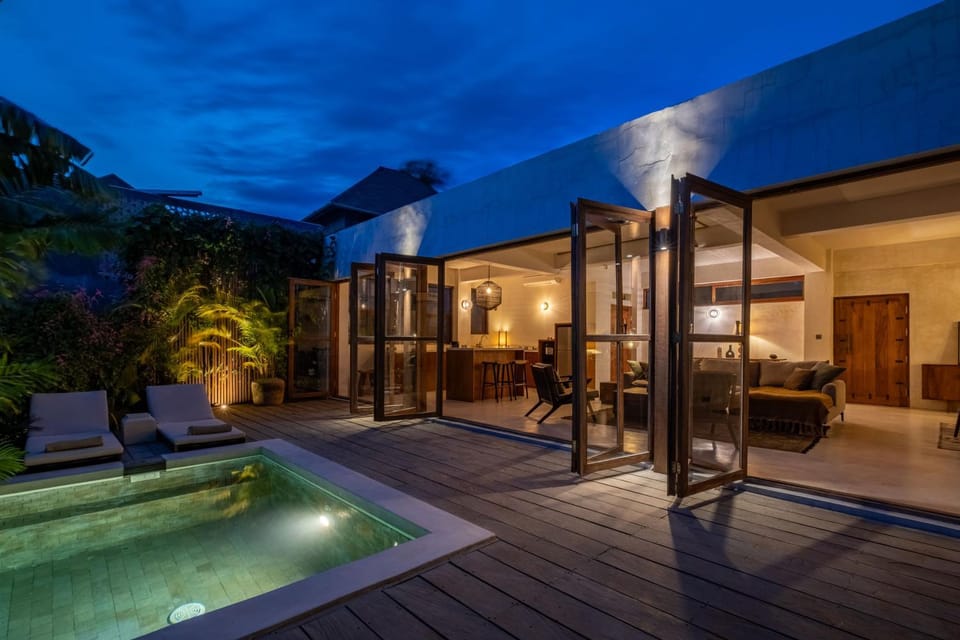Patio, Night, Natural landscape, Pool view, Swimming pool