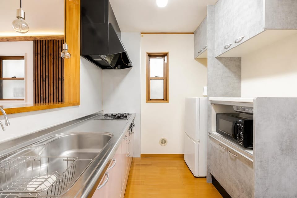 Kitchen or kitchenette, stove