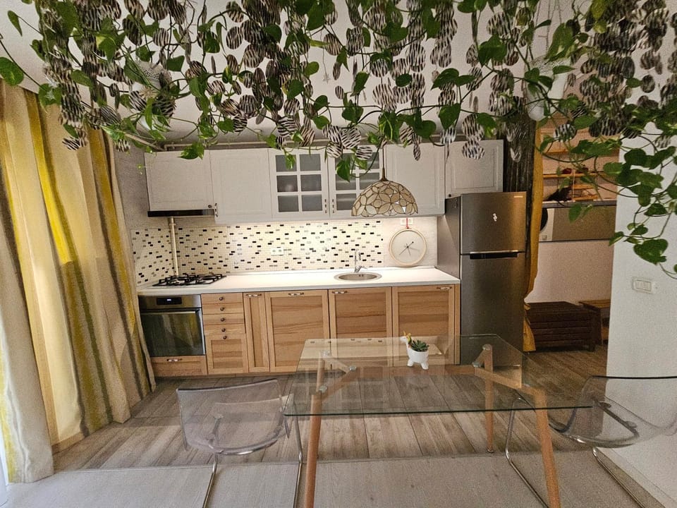 Kitchen or kitchenette, stove