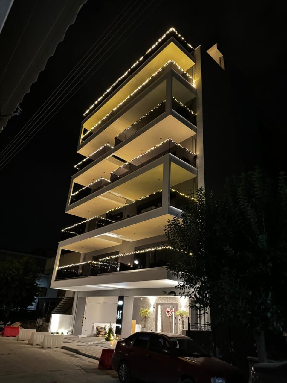 Property building, Night, Parking
