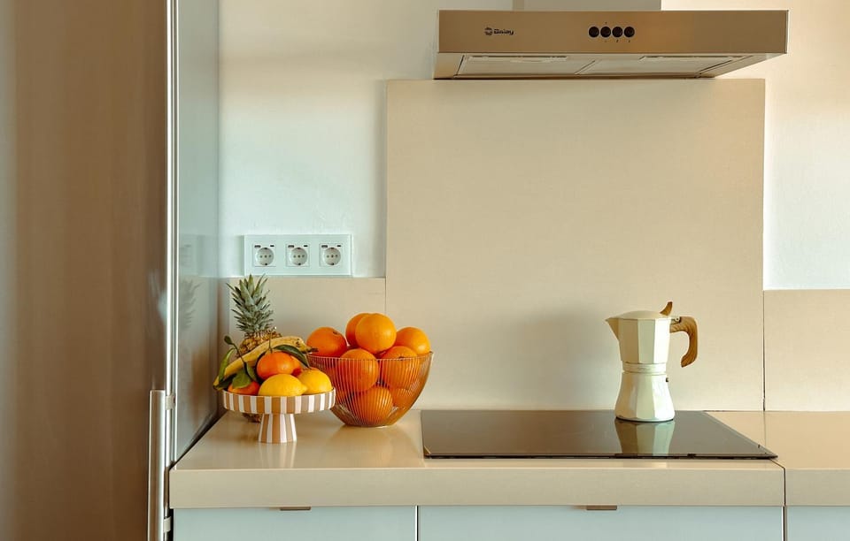 Kitchen or kitchenette, stove