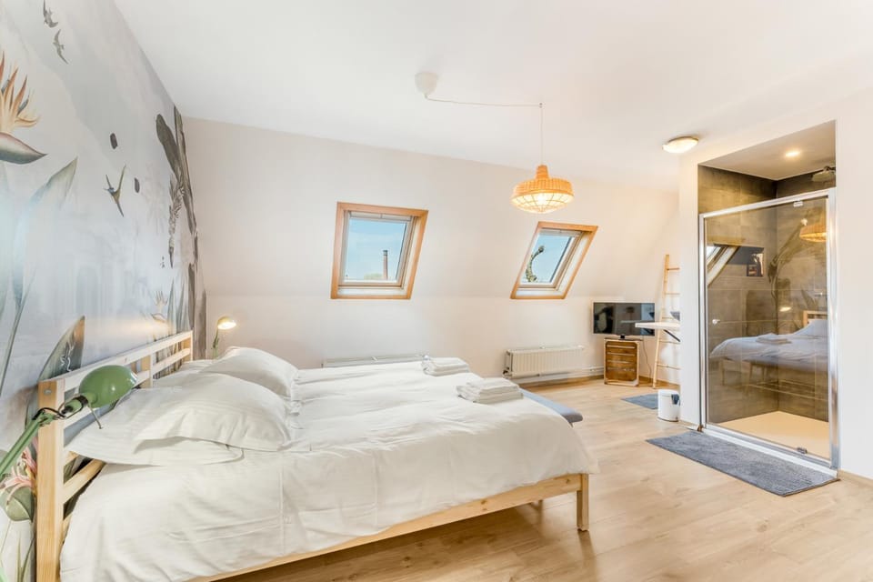 Bed, TV and multimedia, Photo of the whole room, Bedroom, towels