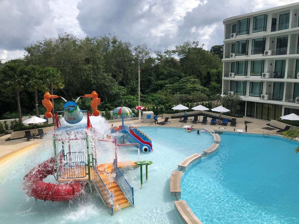 Children play ground, Aqua park, Pool view, sunbed