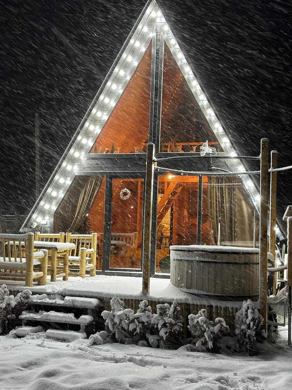 Property building, Night, Winter