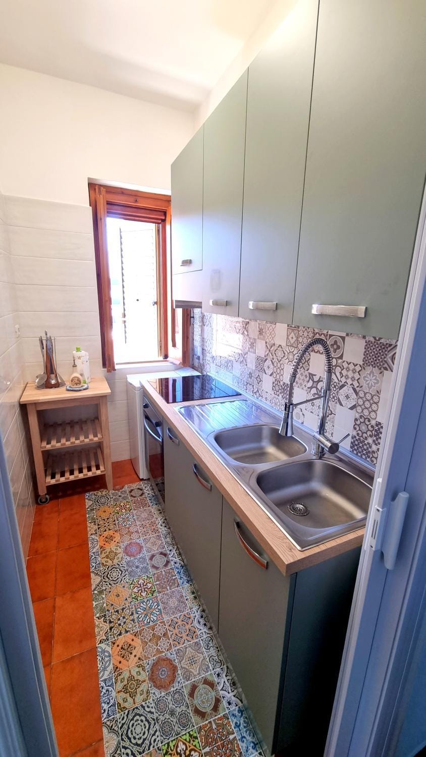 Kitchen or kitchenette, stove