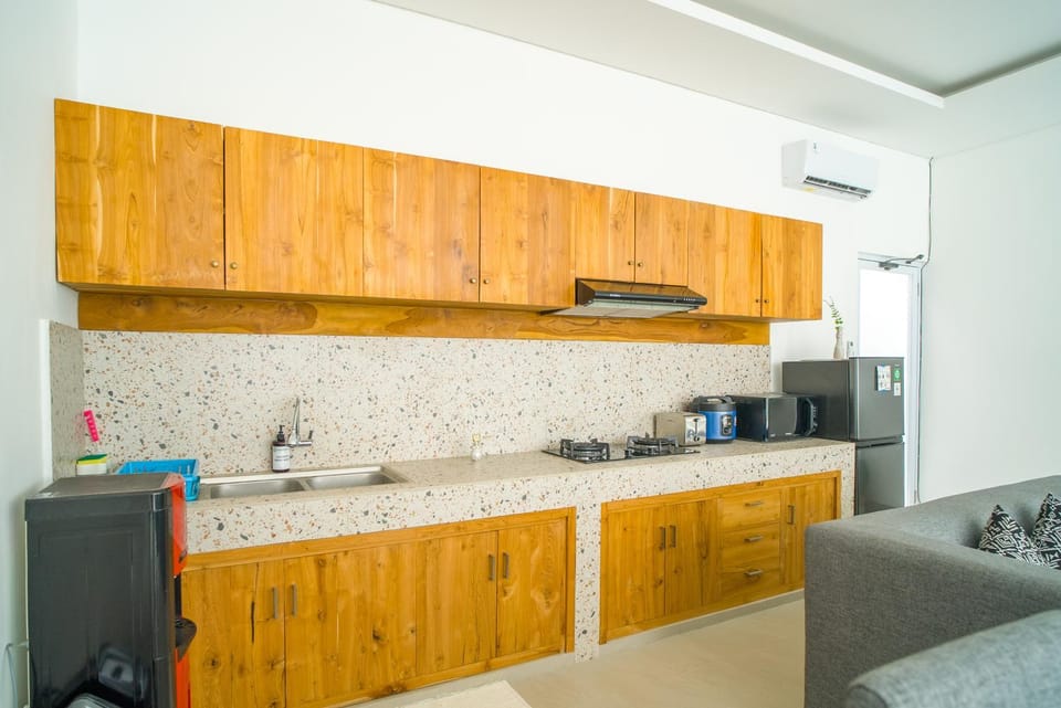 Kitchen or kitchenette, stove