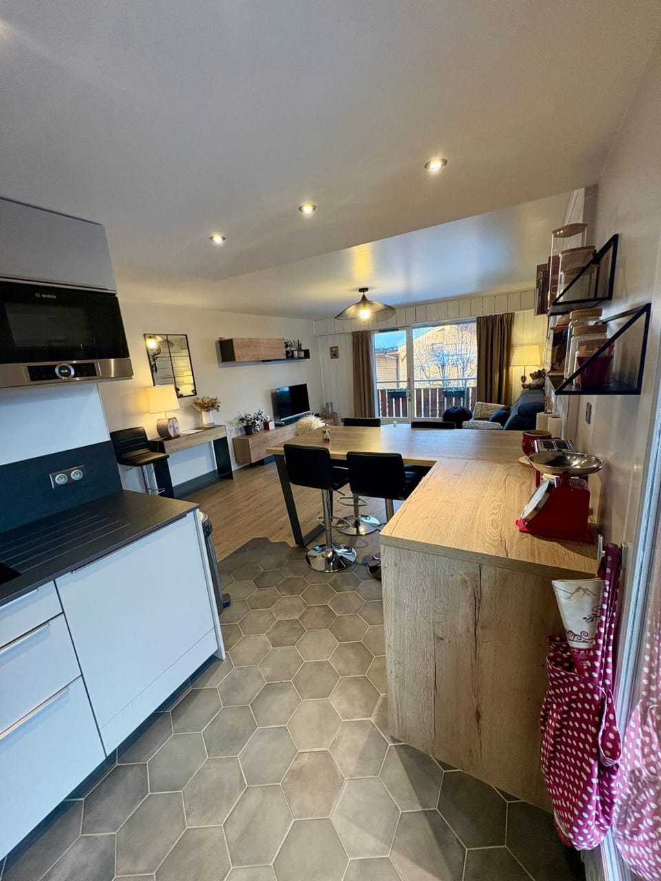 Living room, stove, kitchen