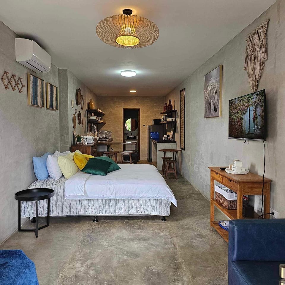 Bed, TV and multimedia, Kitchen or kitchenette, Living room, Photo of the whole room, Bedroom
