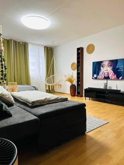 Bed, TV and multimedia, Living room, Seating area