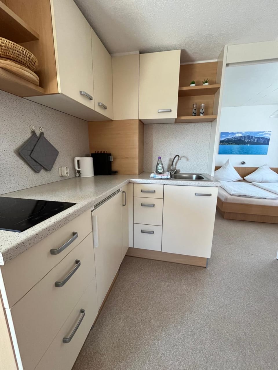 Kitchen or kitchenette, stove