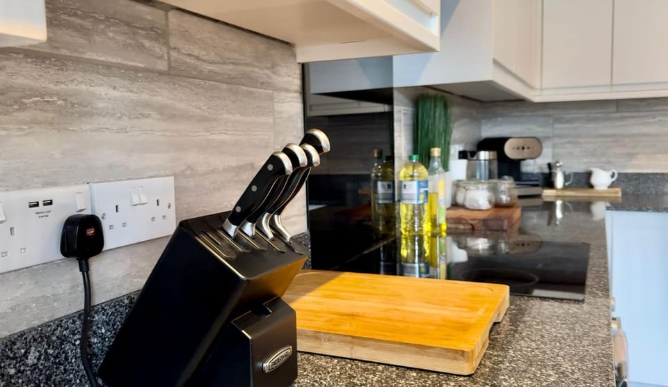 Kitchen or kitchenette, stove