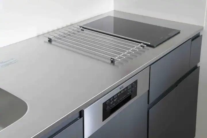 Kitchen or kitchenette, stove