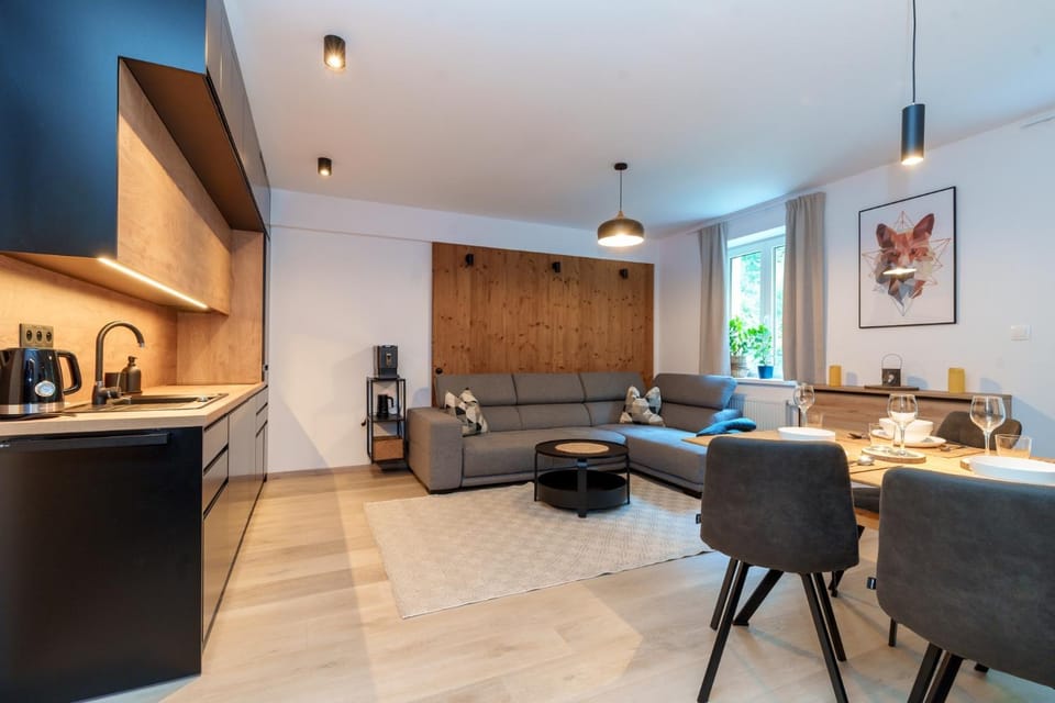 Coffee/tea facilities, Kitchen or kitchenette, Living room, Seating area, stove, toaster