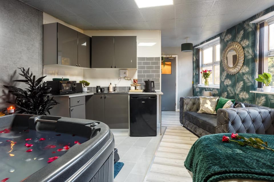 Bed, Hot Spring Bath, Hot Tub, View (from property/room), Kitchen or kitchenette, Other, Photo of the whole room, Decorative detail, Bedroom, internet, storage, stove, toaster, towels, washing machine, kitchen