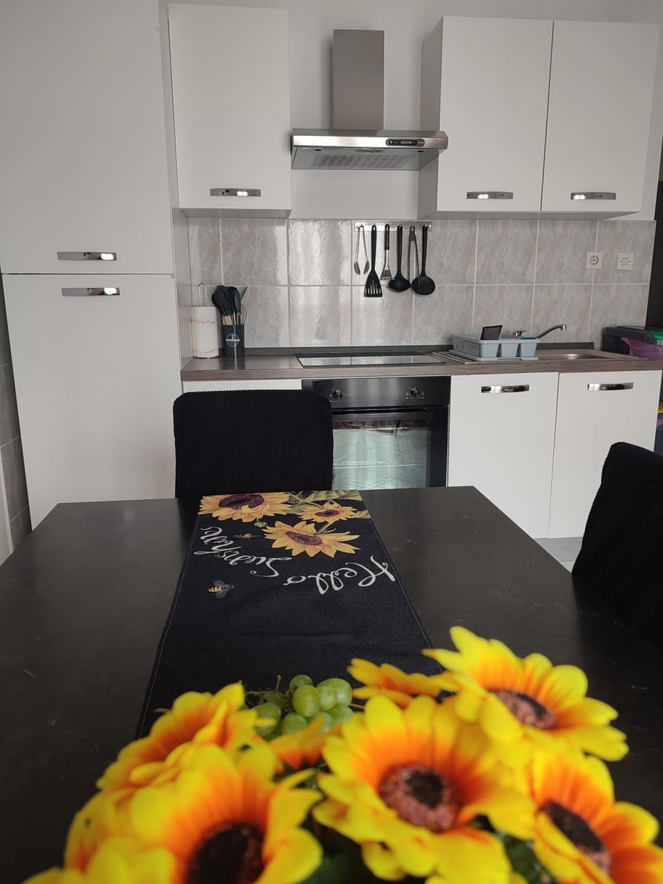 Kitchen or kitchenette, stove