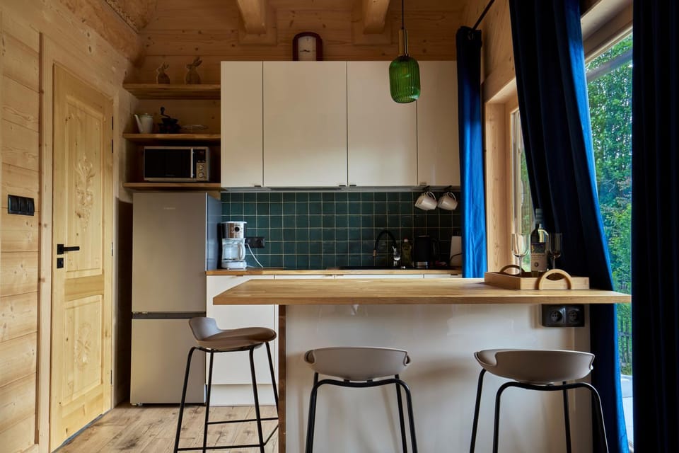 Kitchen or kitchenette, stove