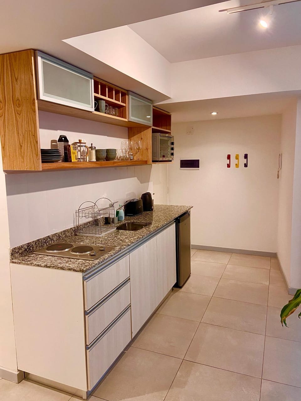 Kitchen or kitchenette, stove