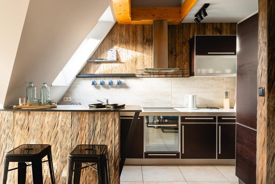 Kitchen or kitchenette, stove