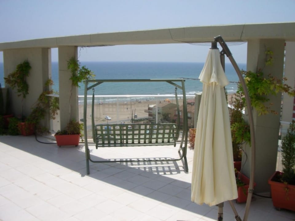 View (from property/room), Balcony/Terrace, Beach, furniture