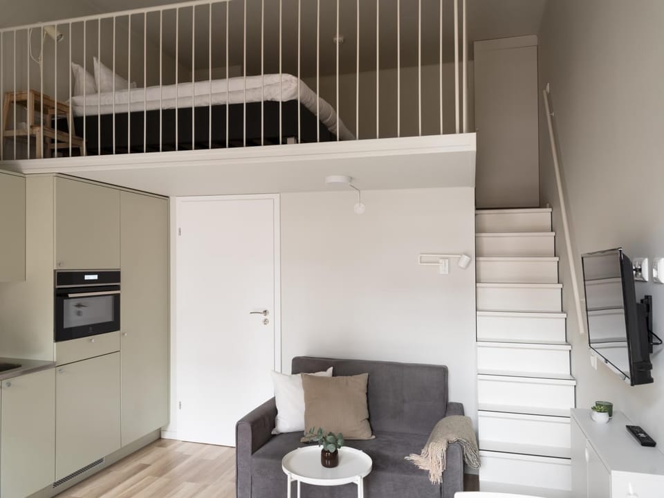 Kitchen or kitchenette, Living room, Seating area