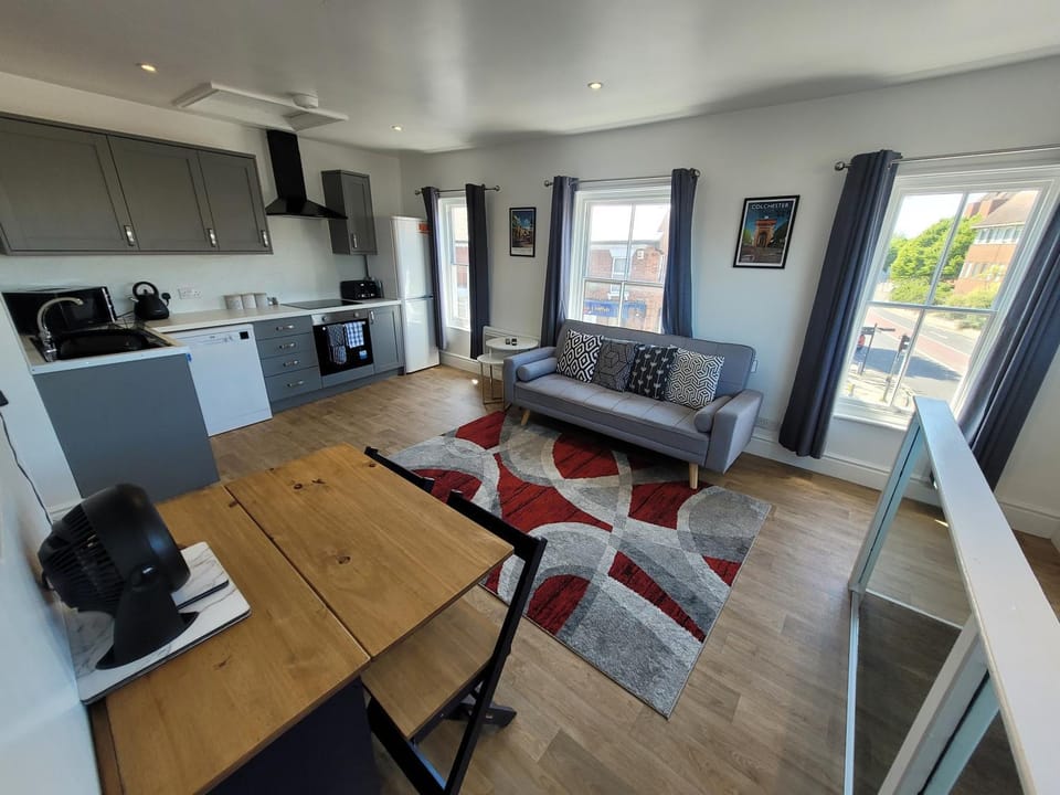 Living room, kitchen