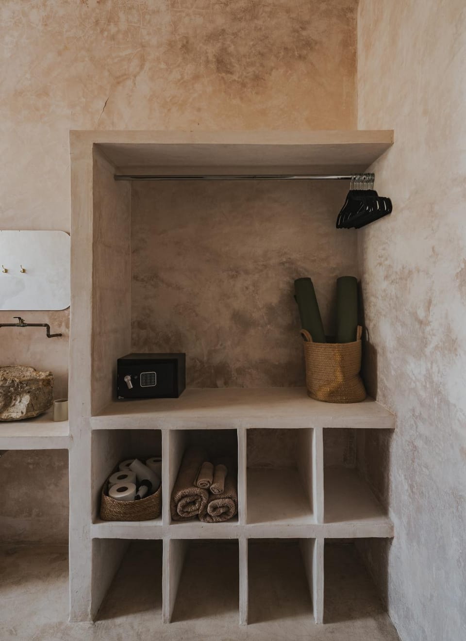 Bathroom, hair dryier, safe, towels, wardrobe
