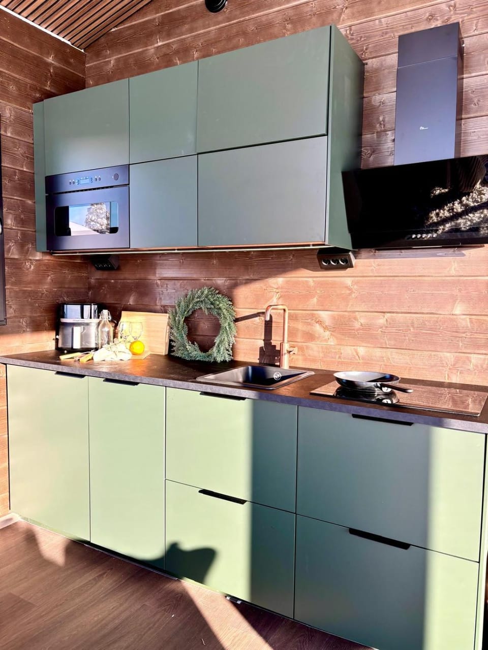 Kitchen or kitchenette, stove