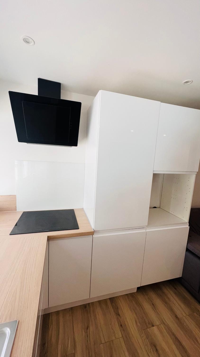 Kitchen or kitchenette, hair dresser, wardrobe