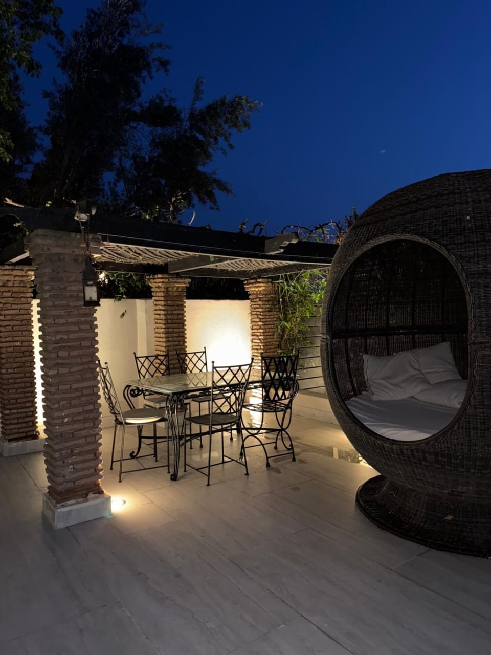 Patio, Night, Balcony/Terrace, Seating area