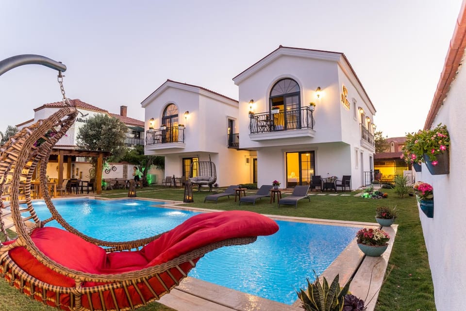 Property building, Day, Natural landscape, Seating area, Garden view, Pool view, Swimming pool, Swimming pool, sunbed