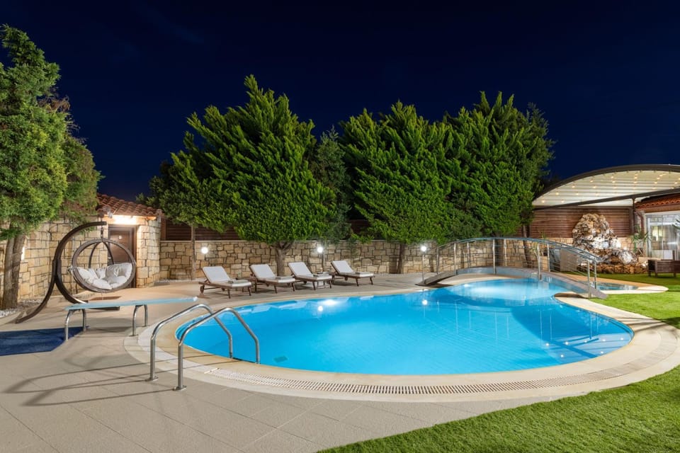 Night, Natural landscape, Pool view, Swimming pool, sunbed